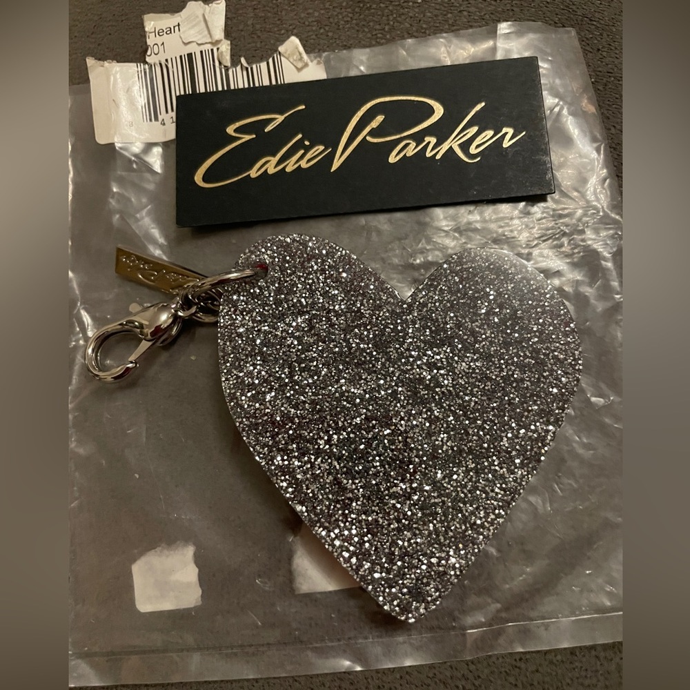 New Edie Parker Pink/Silver Heart Bag Charm/keychain - Picture 2 of 3